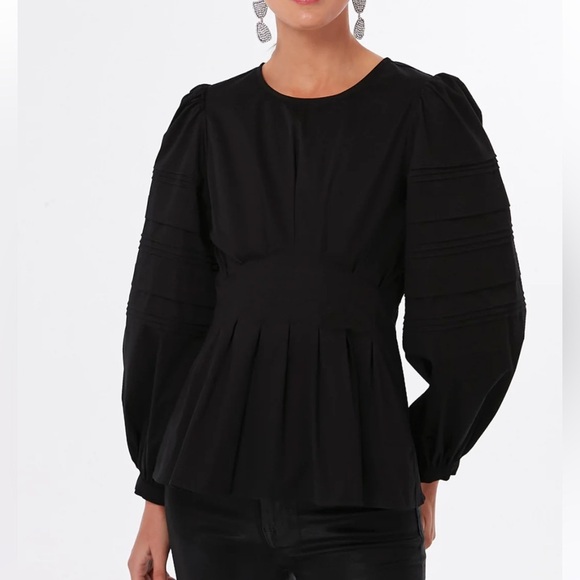 HUNTER BELL Black Pleated Puff Sleeve Blouse - Picture 4 of 15